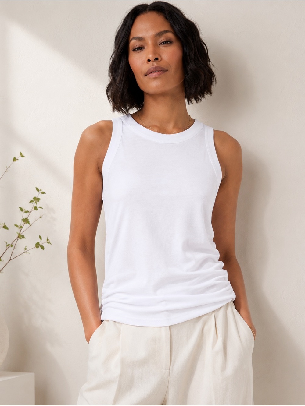 Michael Lauren Evereve White Ruched Sleeveless Tank Top NWT XL